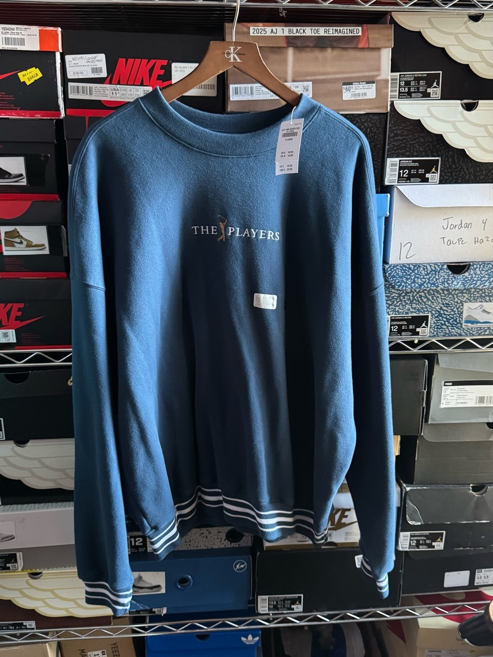 Hollister Navy Crewneck Sweater with White Stripe Detail